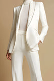 White 2 Piece Shawl Lapel Long Sleeves Business Suits with Pockets