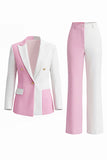 2 Piece White Pink Peak Lapel One Button Women's Suits