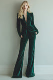 Dark Green 2 Piece Velvet Shawl Lapel Business Suits with Pockets