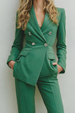 Green Double Breasted 2 Piece Business Suits