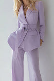 Lilac 2 Piece Long Sleeves Business Suits with Belt