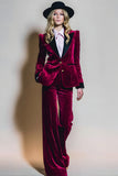 Burgundy 2 Piece Velvet Peak Lapel Single Breasted Prom Suits