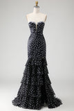 Sparkly Coffee Leopard Printed Sweetheart Tiered Ruffles Maxi Formal Dress with Slit