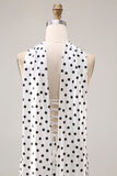 Black White Dots Mermaid Satin Prom Dress with a Neck Scarf