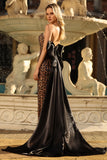 Sparkly Brown Leopard Mermaid Printed Long Formal Dress with Back Large Bow