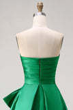 Dark Green Strapless A Line 2 Piece Bowed Long Prom Dress with Slit