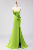 Green Mermaid Strapless 3D Flowers Maxi Dress with Slit