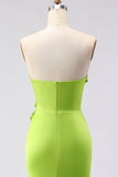 Green Mermaid Strapless 3D Flowers Maxi Dress with Slit