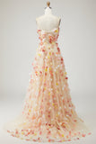 Champagne Strapless A Line 3D Flowers Plus Size Long Prom Dress with Removable Sleeves