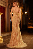 Golden Mermaid Sweetheart Beaded Long Prom Dress with Slit