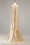 Strapless Mermaid Sparkly Champagne Satin Beaded Convertible Long Formal Dress