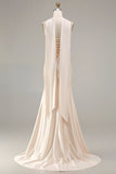 Champagne Strapless Mermaid Beaded Convertible Long Prom Dress