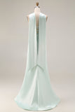 Light Green Strapless Mermaid Corset Side Slit Maxi Dress with a Neck Scarf