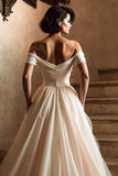White Off the Shoulder A Line Wedding Dress with Slit