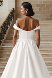 White Off the Shoulder Ball Gown Wedding Dress with Slit