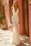 Ivory Halter Mermaid Long Wedding Dress