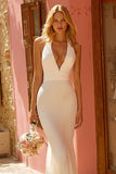 Ivory Halter Mermaid Long Wedding Dress