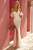 Ivory Off the Shoulder Mermaid Ruffled Wedding Dress