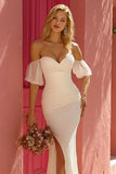 Ivory Off the Shoulder Mermaid Ruffled Wedding Dress