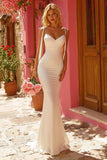 Ivory Mermaid Spaghetti Straps Wedding Dress with Bows