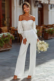 Off the Shoulder White Bridal Jumpsuits with Lace