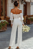 Off the Shoulder White Bridal Jumpsuits with Lace