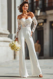 Off The Shoulder Lace White Wedding Jumpsuits
