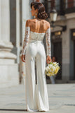 Off The Shoulder Lace White Wedding Jumpsuits