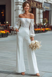 Off The Shoulder White Lace Wedding Jumpsuits