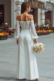 Off The Shoulder White Lace Wedding Jumpsuits