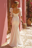 Ivory Mermaid V Neck Puff Sleeve Wedding Dress with Slit