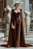Long Sleeves Cabernet Mother Of The Bride Jumpsuits with Pockets