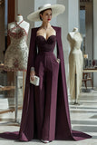 Long Sleeves Cabernet Mother Of The Bride Jumpsuits with Pockets