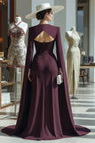 Long Sleeves Cabernet Mother Of The Bride Jumpsuits with Pockets