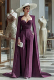 Long Sleeves Cabernet Mother Of The Bride Jumpsuits with Pockets