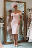 Off The Shoulder Sheath Blush Pink Mother Of The Bride Dress with Appliques