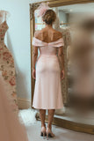 Sheath Blush Pink Off The Shoulder Mother Of The Bride Dress with Slit