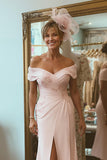 Sheath Blush Pink Off The Shoulder Mother Of The Bride Dress with Slit