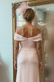 Sheath Blush Pink Off The Shoulder Mother Of The Bride Dress with Slit