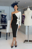 Black and White One Shoulder Sheath Midi Mother Of The Bride Dress