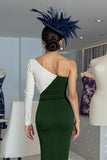 Black and White One Shoulder Sheath Midi Mother Of The Bride Dress