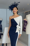 Black and White One Shoulder Sheath Midi Mother Of The Bride Dress