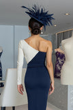 Black and White One Shoulder Sheath Midi Mother Of The Bride Dress