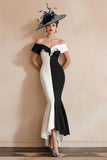 Mermaid Black and White Off The Shoulder Ruffled Long Mother Of The Bride Dress