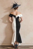 Mermaid Black and White Off The Shoulder Ruffled Long Mother Of The Bride Dress