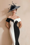 Mermaid Black and White Off The Shoulder Ruffled Long Mother Of The Bride Dress