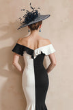 Mermaid Black and White Off The Shoulder Ruffled Long Mother Of The Bride Dress