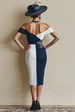 Black and White Bodycon Off The Shoulder Midi Mother Of The Bride Dress with Slit