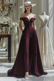 Cabernet A Line Off the Shoulder Satin Long Mother Of The Bride Dress