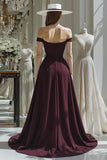 Cabernet A Line Off the Shoulder Satin Long Mother Of The Bride Dress